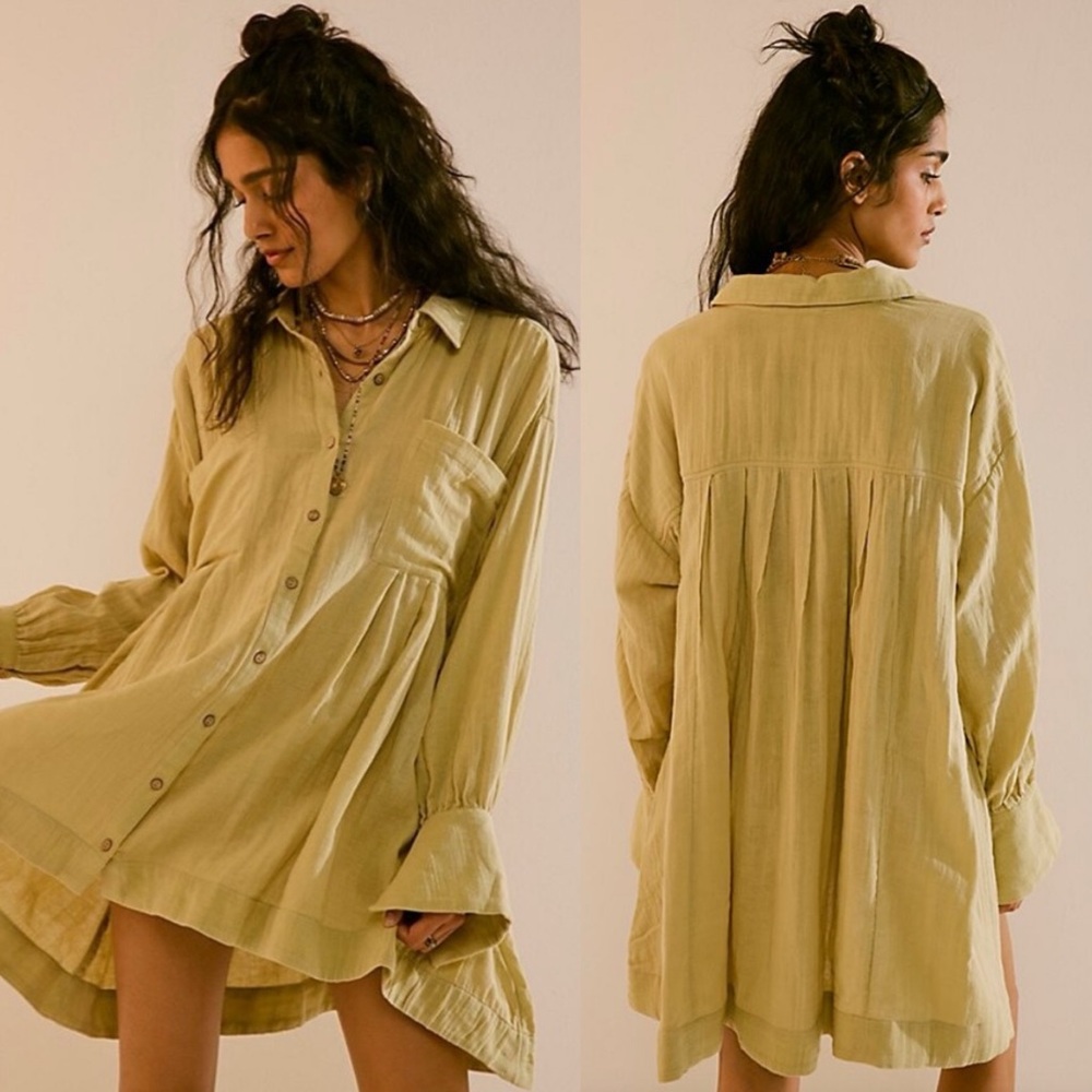 NWT Free People The Voyager Shirtdress Tunic Mini Dress Dried Aloe Green